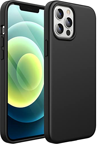 JETech Silicone Case for iPhone 12 Pro Max 6.7-Inch, Silky-Soft Touch Full-Body Protective Phone Case, Shockproof Cover with Microfiber Lining (Black)
