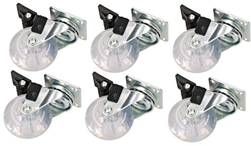 KOTARBAU® 6er Möbelrollen Ø 50 Lenkrollen Mit Bremsen Transparent Gummi Schwenklager Kugellager Sofarollen Schieberrollen Transportrollen Univ