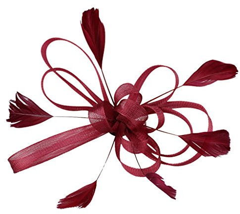 Fascinator für Hochzeit, Braut, Feder, Haarspange, Brosche, Haar-Accessoire, Farbauswahl – Weinrot, 1 count (Pack of 1), Feder