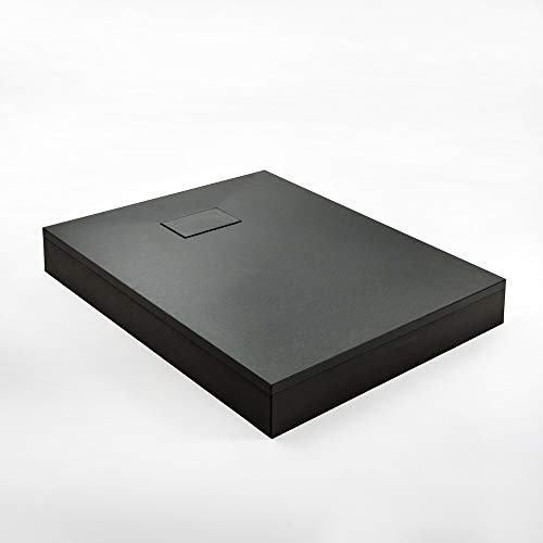MILANO Graphite Slate Effect Rectangular Shower Tray Corner Riser 1000x800 | SMC Construction. Low Profile Design. Contemporary Style. Textured Surface. Reversible Installation. Waste Included.