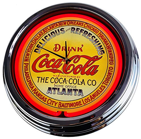 Neon Clock Coke-Atlanta WallClock Deko-Clock LeuchtClock USA 50's Style Retro NeonClock Dining Room Kitchen Living Room Office (Red)