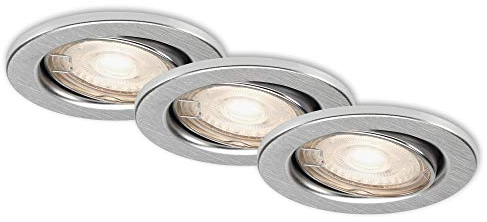 BRILONER Leuchten - LED Einbauleuchten, 3er Set Deckenlampen, LED-Modul schwenkbar, je 5 Watt, je 400 Lumen, 3.000 Kelvin, IP23, Aluminiumfarbig, 86x70mm (DxH), 7147-039