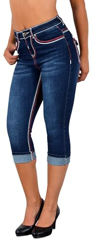 ESRA Damen Capri Hose Damen High Waist Caprihose Damen Dicke Naht Kurze Jeans Hose hoher Bund bis Übergröße J569