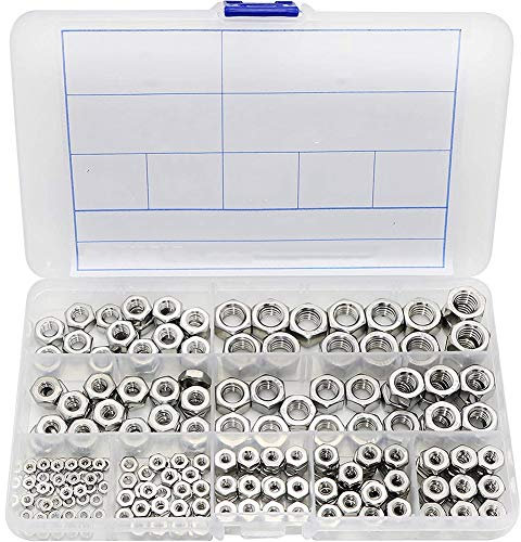 YUPVM Dadi nel Acciaio Inossidabile 2-56 un 3/8 Pollice-16 UNC Kit Assortimento di Dadi Esagonali per Viti Bulloni-280 Pezzi