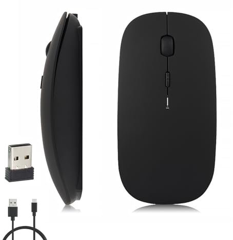 iSTYLE Souris sans Fil Rechargeable, Mini Souris Bluetooth avec Récepteur USB, Silencieuse, Optique sans 1600 DPI, Mince pour Ordinateur Portable, Mac, PC, MacBook, iPad, Tablette, Windows