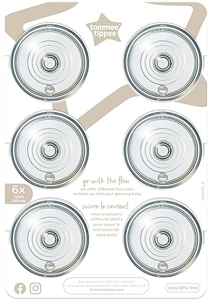 Tommee Tippee Closer to Nature Baby Bottle Teats, Breast-Like, Anti-Colic Valve, Soft Silicone, Thick Flow, 6m+, Pack of 6,Clear