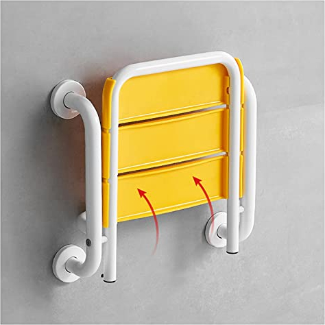 Duschstuhl Klappbar Wandmontage Duschsitz Klappsitz Wand Klappbar Duschhocker Wandklappstuhl 150 kg Badezimmer Hocker Bank Klappstuhl Schuhhocker für Eingang, Foyer, Garderobe, Balkon, Bad(Color:Gelb)