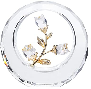 LONGWIN Kristall-Tulpen Blumenfiguren mit einem äußeren runden Ring, Glas-Frühlingsstrauß Sammelfiguren Heimdekoration Briefbeschwerer Ornamente (transparent)