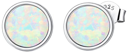 KristLand Opal Ohrstecker 925 Sterling Silber klein rund Geschenk Schmuck Ohrringe Damen Mädchen Muttertag Weihnachten Valentinstag