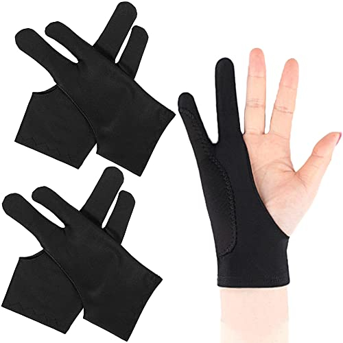 Newaner Lot de 4 Artiste Gant Respirant pour Tablette Graphique, Gants de Dessin numérique vpour Droitier Gaucher, Gants d'artiste Élastiques Anti-fouling, Gant à 2 Doigts, Noir, (S)