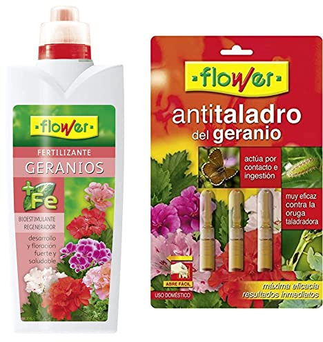 Flower 10511 - Abono líquido geranios, 1000 ml + - Antitaladro geranios monodosis c.40