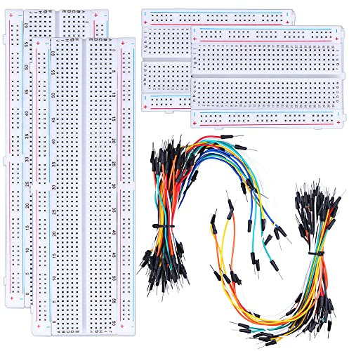 YUEONEWIN 130 Pcs Breadboard Jumper Wires Kit 4pcs 400 & 830 Points Solderless PCB Breadboards and 126 Pcs Flexible Bread Board Jumper Wire Set for Arduino, Prototyping Circuit, DIY Electronic Project