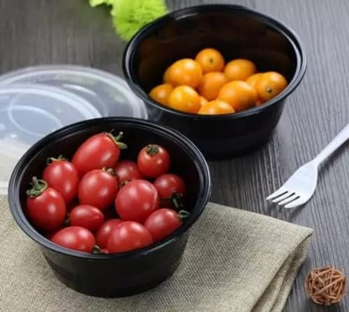 HOT BARGAINS 50 X 750ml Heavy Duty Takeaway Food Containers with Lids Black Colour Round Shape Container Non CFC, BPA Free, Microwave & Freezer Safe for Home Restaurants Hygiene Proof Packing
