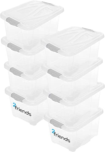 2friends Aufbewahrungsbox Groß 8er Set, 30 Liter, 26 x 49 x 39 cm, Transparent, Stapelbar, Geruchlos
