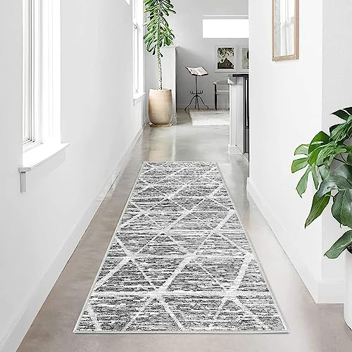 Tinyboy-hbq Teppichläufer für Flure rutschfest, Waschbar Läufer Lange Weiche Kücheläufer Grau Teppich für Schlafzimmer Wohnzimmer Küche (Elfenbein/Grau, 60 x 180 cm)