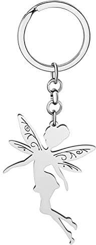 LONYOO Niedliche Elf Schmetterling Fee Schlüsselanhänger Edelstahl Flügel Schmuck Geschenke für Frauen Mädchen Handtasche Autoschlüssel (Versilbert)