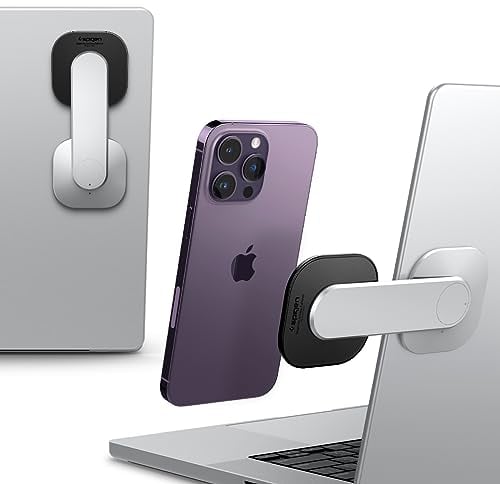 Spigen OneTap Magnetic MagSafe Phone Holder Mount for Laptop Monitors, Lightweight and Sleek Design, Secure Hold with 3M Tape, Adjustable, and Compatible with iMac and iPhone 16,15,14,13,12 Series