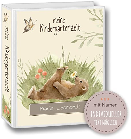 Kindergarten Ordner personalisiert mit Namen und Wunschtext Woodland Waldtiere Bär A4 Watercolor - Meine Kindergartenzeit Kindergartenordner Portfolioordner Sammelordner Junge Mädchen