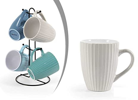 utilissimi Juego de 4 tazas desayuno taza 360 ml con soporte de colores surtidos café
