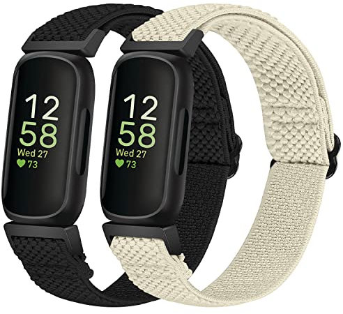 Tiptops Elastische Nylonbänder Kompatibel mit Fitbit Inspire 3/Inspire 2/Inspire/Inspire HR/Ace 3/Ace 2 Frauen Männer Kinder, Verstellbare Atmungsaktive Nylon Ersatz Solo Loop Armbänder (2 Pack)