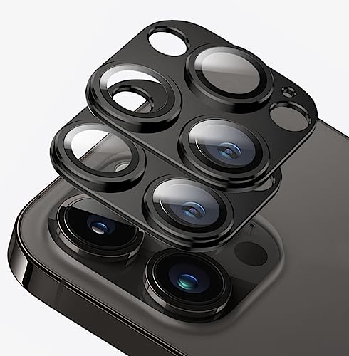 D.SKING 2 Pièces Protection Objectif Caméra pour iPhone 14 Pro 6,1 Pouces et iPhone 14 Pro Max, Alliage D'aluminium Verre Trempé (Noir)