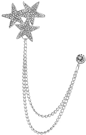 Amagogo Broche étoile à Cinq Branches avec Strass Brillants, Insigne d'épinglette de chaîne pour Hommes, Fabrication exquise, Broche de Costume pour Hommes, Argent