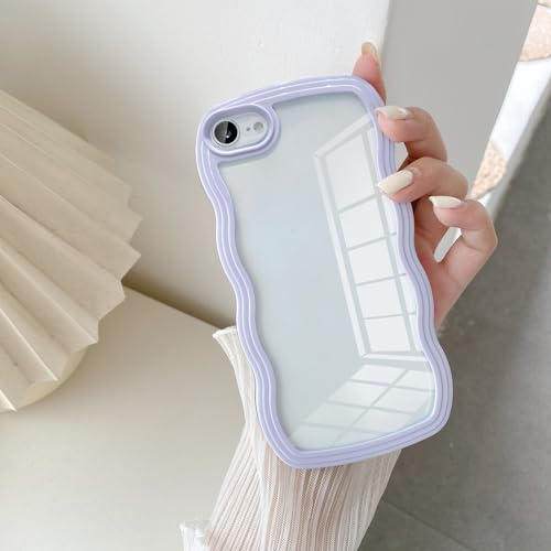 UEEBAI Hülle für iPhone 7/iPhone 8, Niedliche lockige Wellen Rahmenform Silikon Stoßfeste Handyhülle, Crystal Clear Case mit Anti-Kratzen Schutzhülle TPU Bumper Case Cover - Lila