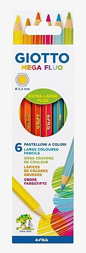 GIOTTO Mega Fluo, Dickkernbuntstift, dreiflächig, 5,5 mm Mine, 6 sortierte Fluofarben