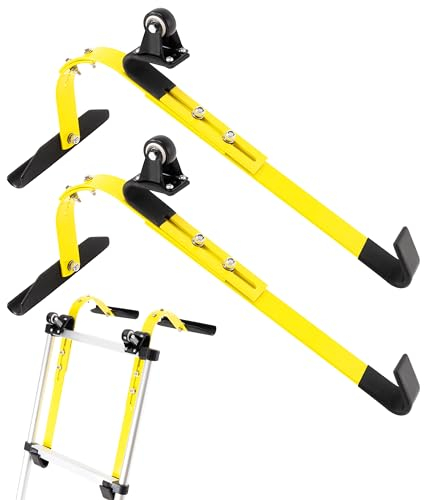 PANPAR Ladder Roof Hook, Ladder Standoff with Wheel and Grip T-Bar for Roof Gutter, 2 Pack