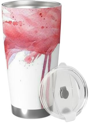 Vaso aislado de acero inoxidable con tapa de 20 onzas con estampado de flamenco rosa, taza de café reutilizable para coche, taza de café para viajes, taza térmica para coche, taza térmica para bebidas