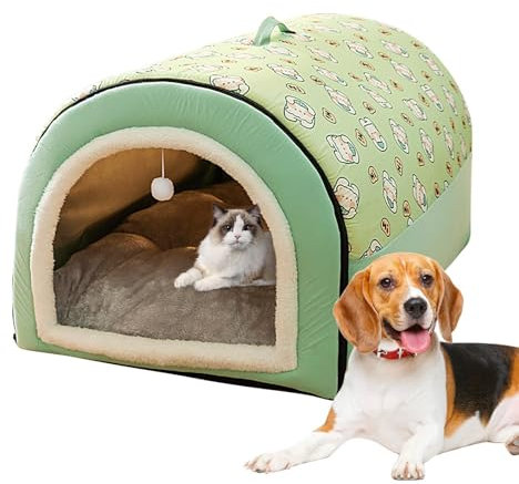 Cama para Perros Cubierta - Cama para Gatos Desmontable 2 en 1 con Colgante de Bola - Nido para Gatos Cubierto, escondite para Gatos Lavable y cómodo, acogedora Cama para Perros con Cueva Zorq