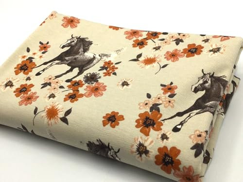 Baumwolljersey HORSES & FLOWERS | sand | Ökotex | ab 50 cm | Meterware