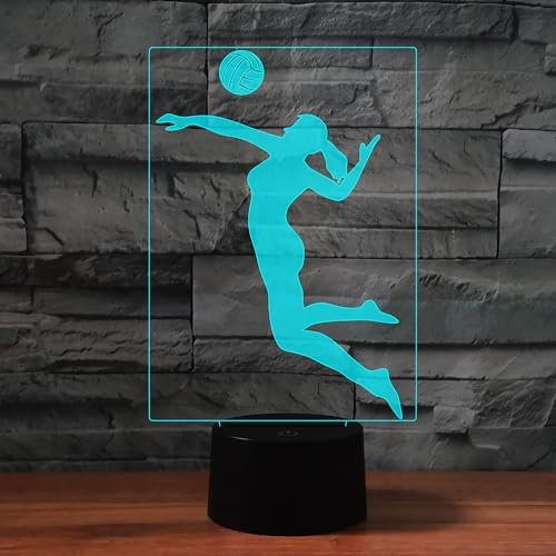 KINGCOO 3D Illusion Tischlampe Nachtlampe, LED 7 Farben ändern Touch Switch Schreibtischlampe Nachtlichter Schlummerleuchten für Kinder Valentinstag Geburtstags Geschenk (Volleyball spielen)
