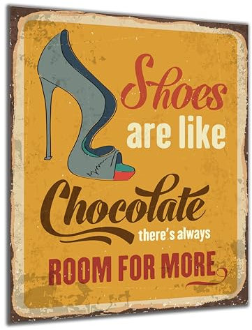DARO Design - Wand-Bild auf 6mm HDF 30x20 cm Schuhe Schokolade - Wand-Deko Bilder Geschenk Vintage-Schild Retro-Schild