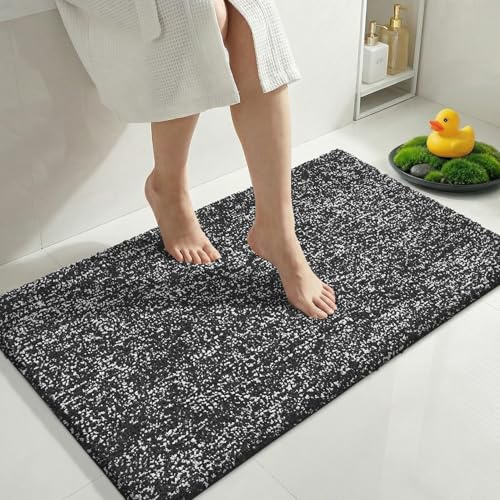Yimobra Anti-Fatigue Non Slip Bathroom Rugs – Cushioned Dense Elastic Microfiber Bath Mat for Pressure Relief, Comfort for Tired Feet, Soft Absorbent Machine Washable, 36 x 24, Black and White