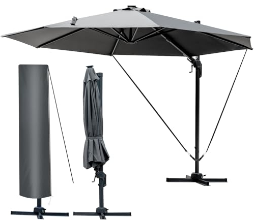 BRAST® Alu Sonnenschirm Ampelschirm | Ø360cm Grau | Schützhülle | viele Modelle | UV-Schutz 80+ | wasserabweisend | drehbar schwenkbar & höhenverstellbar