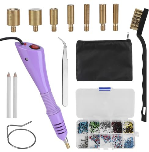 Weskjer Hotfix-Applikator-Werkzeug, Strass-Applikator, Hot Set mit 7 Größen, Tipps für Kristalle, Edelsteine, Diamanten, Violett