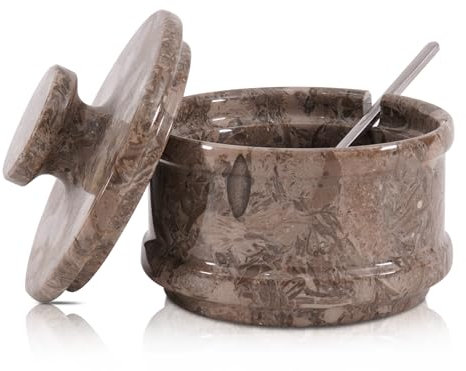 Radicaln - Marble Salt Cellar with Lid 3.5 Ocean Handmade Modern Salt Box Spice Box Seasoning Container and Stone Salt Holder