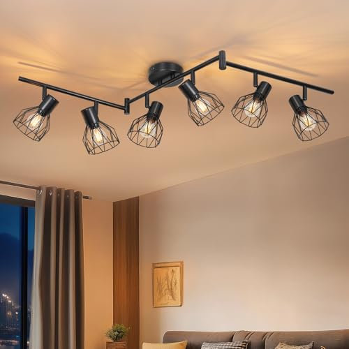Dehobo Led Deckenstrahler Schwenkbar 350° - Deckenleuchte E14 6 Flammig Rund - Deckenlampe Spots Led Schwarz - Küchenlampe Wohnzimmerlampe Deckenspot Schlafzimmer Ohne Leuchtmittel