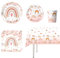 51pcs Rainbow Party Tableware Set Boho Birthday Decorations Including Rainbow Paper Plates Cups Napkins Party Tablecloth Happy Birthday Party Tableware Set Themed Party Supplies for 10 Guests