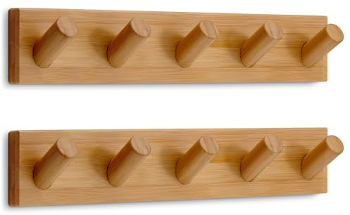 LARHN Garderobenleiste Holz mit 5 Haken XL (2 Stk.), 42cm - Wandgarderobe, Jackenhalter Wand, Hakenleiste Garderobe Wand, Kleiderhaken, Garderobenhaken