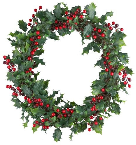 CREATIV green künstlicher roter Beeren-Kranz 55cm I künstlicher Ilexkranz mit roten Beeren I künstlicher Weihnachtskranz I weihnachtlicher Kranz künstlich I Türschmuck Weihnachten