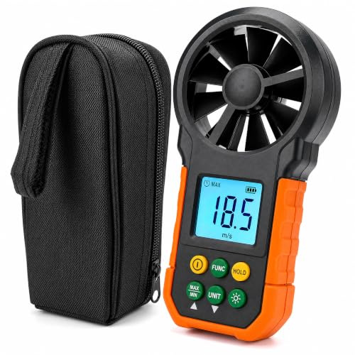 Hand-Anemometer mit Hintergrundbeleuchtung, Windgeschwindigkeitsmesser, Großes LCD-Display für Kraftwerk, Schwarze Tasche für Industrie-Messwerkzeug