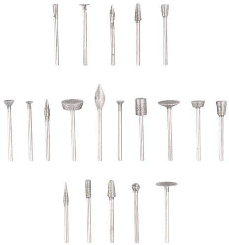 Giuneuow Juego de Talla de Piedra Brocas de Diamante, 20 Piezas Kits de Pulido Accesorios de Herramientas Rotativas con VáStago de 1/8 Pulgadas para Tallar