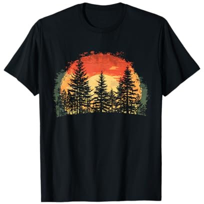 Sonnenuntergang Baum Naturliebhaber Bäume Retro Wald T-Shirt