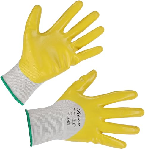Kerbl works 1 Paar Handschuh Flexline, Feinstrickhandschuh, 10/XL, unisex, weiß/gelb, Polyester, Nitril, touchscreenfähig, Montage, Werkstatt