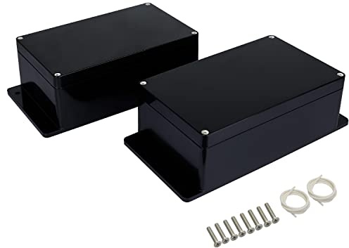 LMioEtool Abzweigdose, wasserdicht und staubdicht IP65, universelles Elektronikgehäuse aus ABS-Kunststoff, Schwarz mit Befestigungsohren, 200 x 120 x 75 mm (2 Stück)