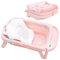 Olmitos - Bañera Plegable para Bebé con Reductor Extraíble, Termómetro y Tapón de Drenaje, Compacta y Antideslizante - Ideal para Viajes (Rosa)