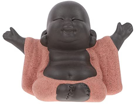 VICASKY Keramik Maitreya Buddha Statue Handgeschnitzte Buddha Figur Mit Dickem Bauch rutschfeste Basis Teezeremonie Dekoration Fengshui Ornament Für Zuhause Orange