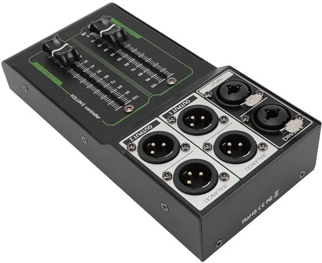 Passive Monitor Volume Controller for Studio and Home Sound System, 10Hz to 100kHz, All Metal Lossless 1 in 2 Out Accurate Stereo Volume Controller, Output Stereo Studio